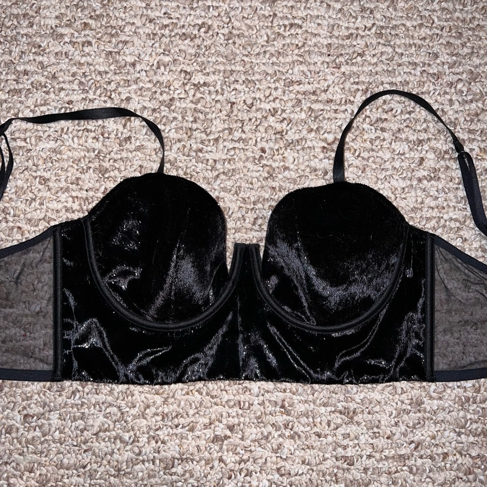 Victoria’s Secret velvet and mesh shimmer longline bra